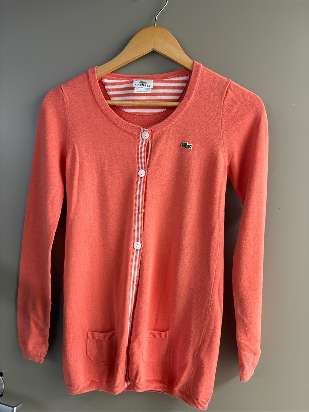 Lacoste Coral Pink Button-Front Cardigan